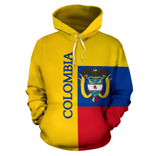 Colombia Hoodie Flag Half Coat Of Arms-Apparel-Phaethon-Hoodie-S-Vibe Cosy™