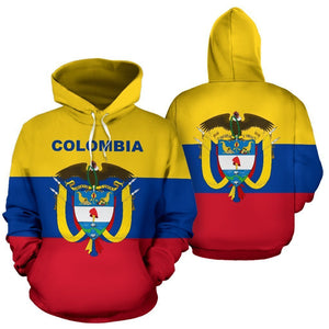 Colombia Flag and Coat of Arms Hoodie-Apparel-Phaethon-Hoodie-S-Vibe Cosy™