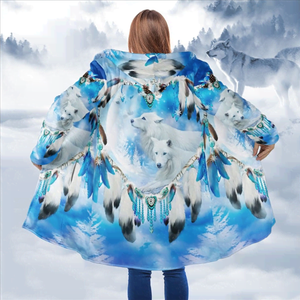 Native White Wolf Hooded Coat MP890 - Amaze Style™-Apparel