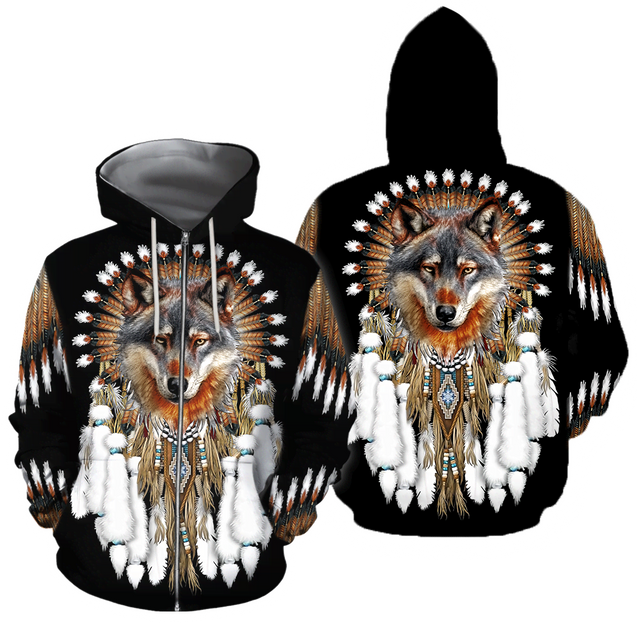 Native Wolf Dreamcatcher 3D Hoodie MP874-Apparel-MP-zip-up hoodie-S-Vibe Cosy™