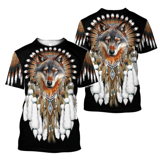 Native Wolf Dreamcatcher 3D Hoodie MP874-Apparel-MP-T shirt-S-Vibe Cosy™