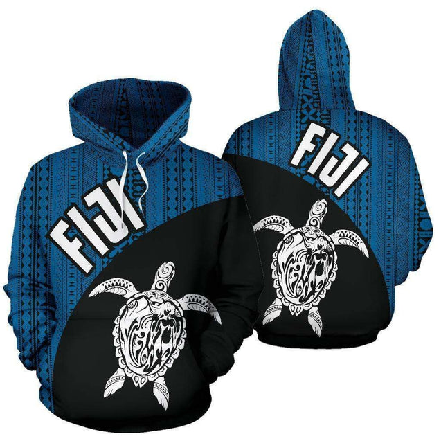 Fiji Zip-Up Hoodie Turtle Mermaid Tapa Blue Dark NNK-Apparel-NNK-Zipped Hoodie-S-Vibe Cosy™