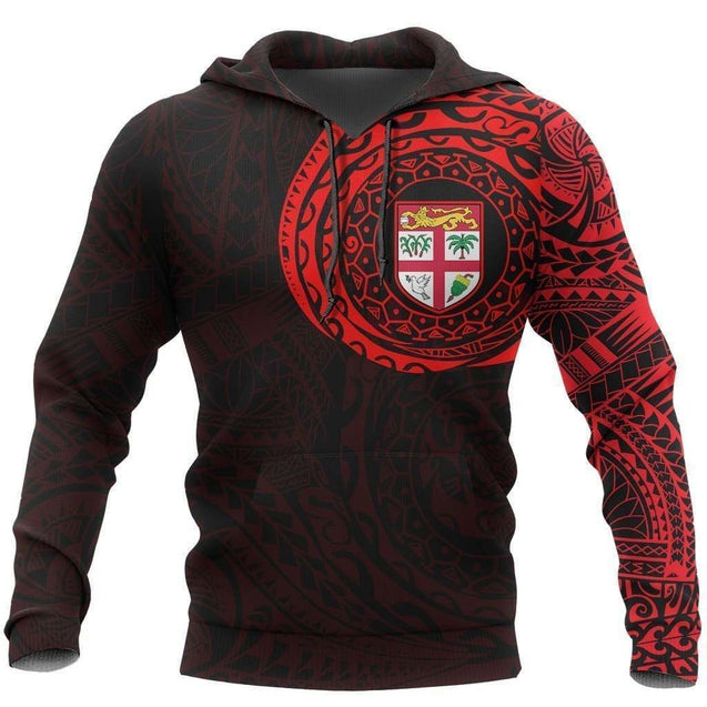 Fiji in My Heart Polynesian Tattoo Style Hoodie Red NNK-Apparel-NNK-Hoodie-S-Vibe Cosy™