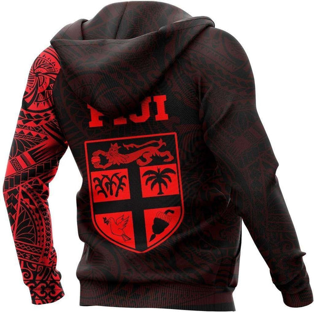 Fiji in My Heart Polynesian Tattoo Style Hoodie Red NNK-Apparel-NNK-Hoodie-S-Vibe Cosy™