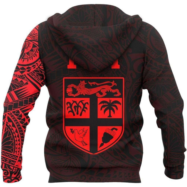 Fiji in My Heart Polynesian Tattoo Style Hoodie Red NNK-Apparel-NNK-Hoodie-S-Vibe Cosy™