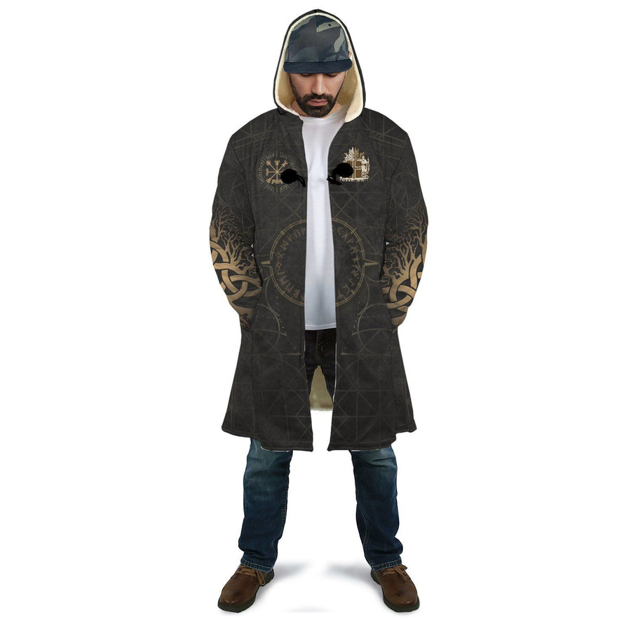 1stIceland Viking Hooded Cloak, Yggdrasil Helm Of Awe Rune Circle K7 DTD05302002-ALL OVER PRINT CLOAKS (W)-HP Arts-XS-Black And Gold-Vibe Cosy™