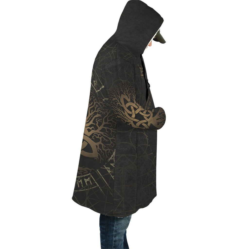 1stIceland Viking Hooded Cloak, Yggdrasil Helm Of Awe Rune Circle K7 DTD05302002-ALL OVER PRINT CLOAKS (W)-HP Arts-XS-Black And Gold-Vibe Cosy™