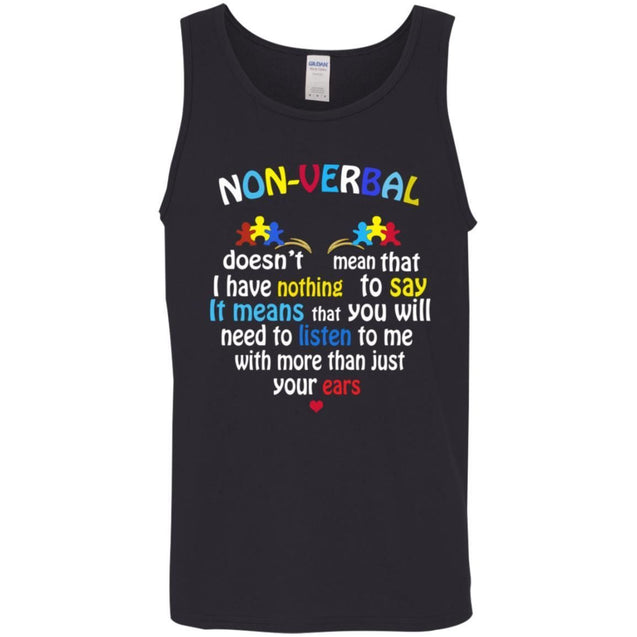 Non Verbal Doesn't Mean That I Have Nothing To Say Shirts-Apparel-CustomCat-G520 Gildan Cotton Tank Top 5.3 oz.-Black-S-Vibe Cosy™