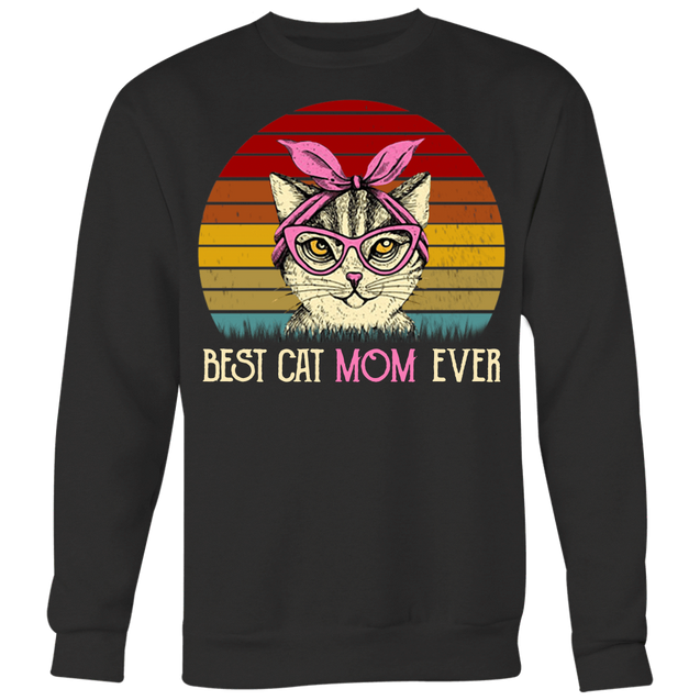 Vintage Best Cat Mom Ever T-Shirt-Apparel-teelaunch-Crewneck Sweatshirt Big Print-Black-S-Vibe Cosy™