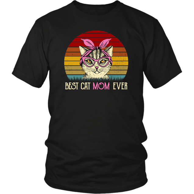 Vintage Best Cat Mom Ever T-Shirt-Apparel-teelaunch-District Unisex Shirt-Black-S-Vibe Cosy™