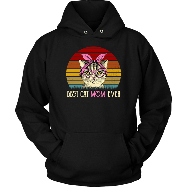 Vintage Best Cat Mom Ever T-Shirt-Apparel-teelaunch-Unisex Hoodie-Black-S-Vibe Cosy™