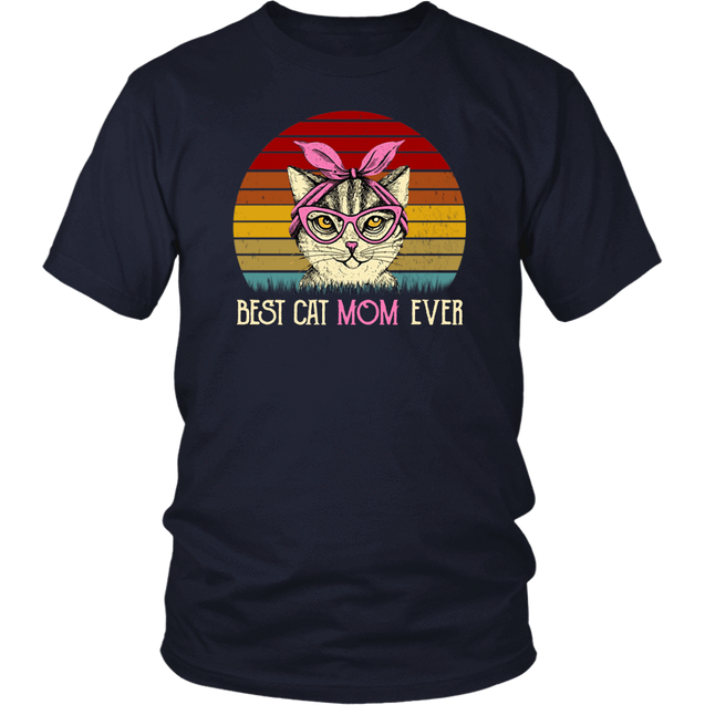 Vintage Best Cat Mom Ever T-Shirt-Apparel-teelaunch-District Unisex Shirt-Navy-S-Vibe Cosy™