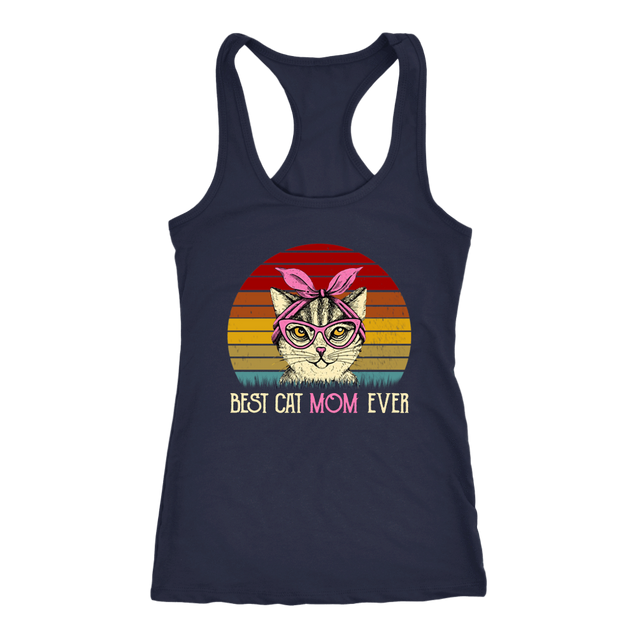 Vintage Best Cat Mom Ever T-Shirt-Apparel-teelaunch-Next Level Racerback Tank-Navy-S-Vibe Cosy™