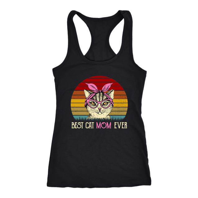 Vintage Best Cat Mom Ever T-Shirt-Apparel-teelaunch-Next Level Racerback Tank-Black-S-Vibe Cosy™