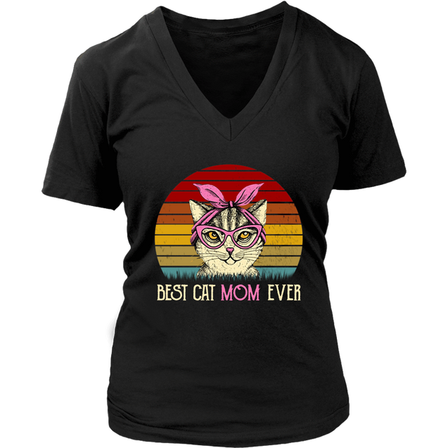 Vintage Best Cat Mom Ever T-Shirt-Apparel-teelaunch-District Womens V-Neck-Black-S-Vibe Cosy™