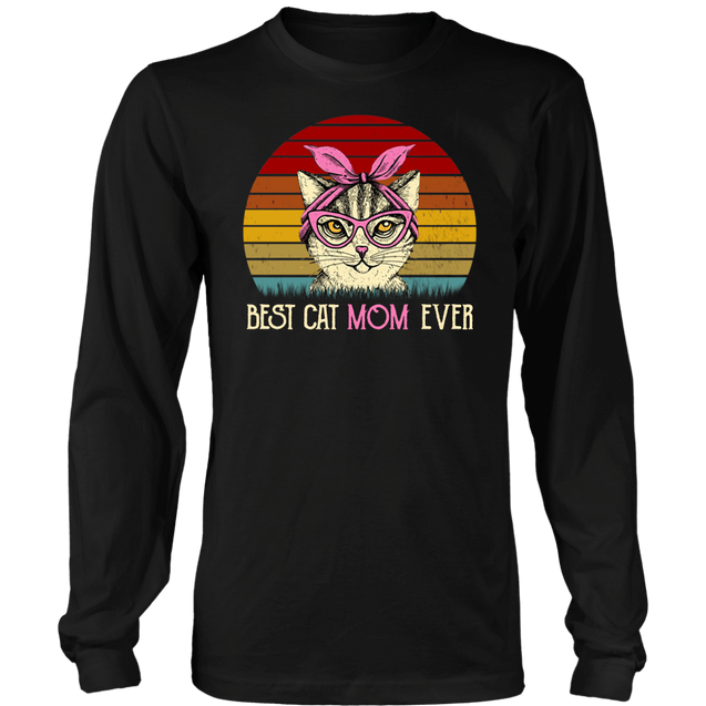 Vintage Best Cat Mom Ever T-Shirt-Apparel-teelaunch-District Long Sleeve Shirt-Black-S-Vibe Cosy™