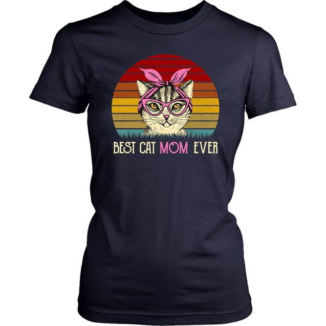 Vintage Best Cat Mom Ever T-Shirt-Apparel-teelaunch-District Womens Shirt-Navy-S-Vibe Cosy™
