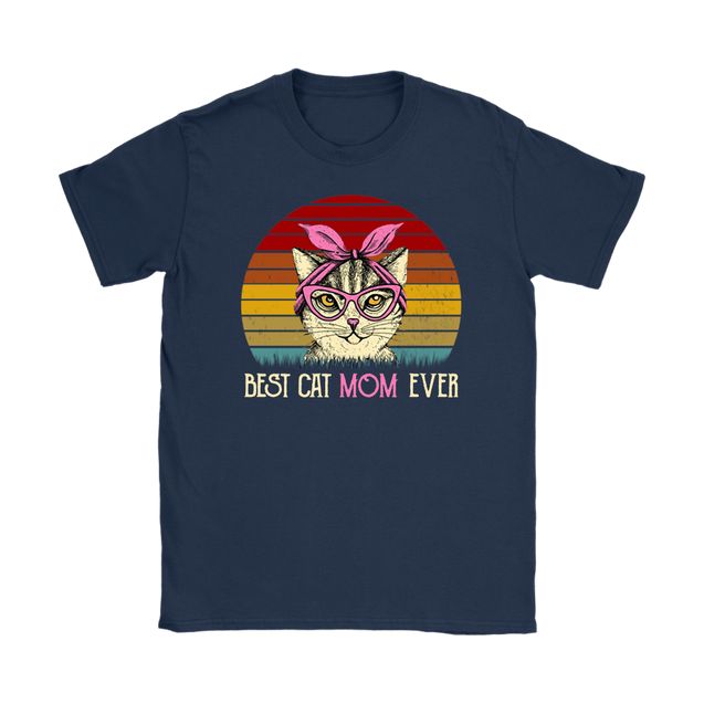 Vintage Best Cat Mom Ever T-Shirt-Apparel-teelaunch-Gildan Womens T-Shirt-Navy-S-Vibe Cosy™