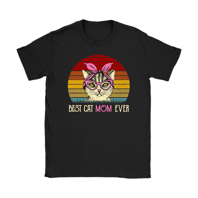 Vintage Best Cat Mom Ever T-Shirt-Apparel-teelaunch-Gildan Womens T-Shirt-Black-S-Vibe Cosy™