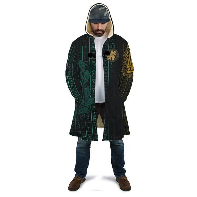 Viking Hooded Cloak, Oak Leaf Runes Valknut NHT040402-ALL OVER PRINT CLOAKS (W)-wc-fulfillment-Unisex-XS-Golden-Vibe Cosy™