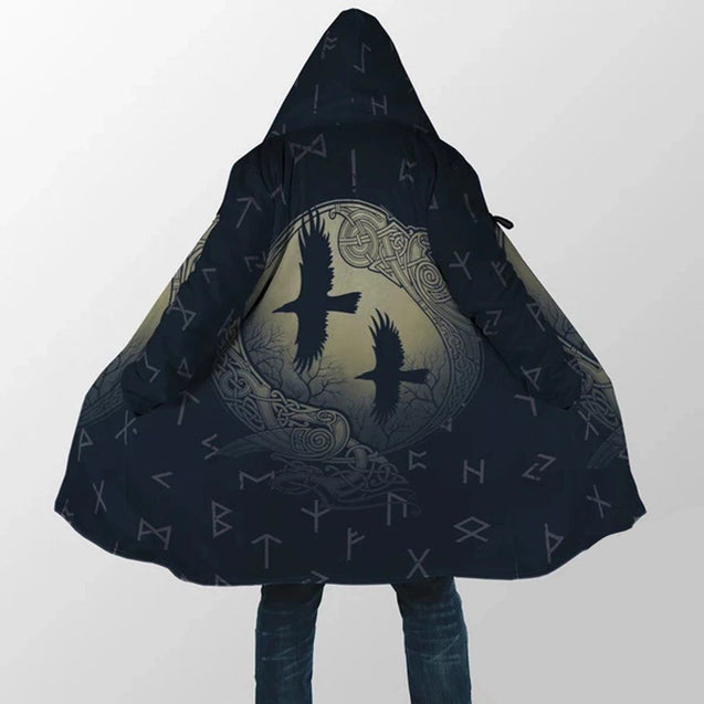 Viking Hooded Cloak, Odin's Eye Ravens Runes NHT040401-ALL OVER PRINT CLOAKS (W)-wc-fulfillment-XS-Mutiple-Polyester-Vibe Cosy™