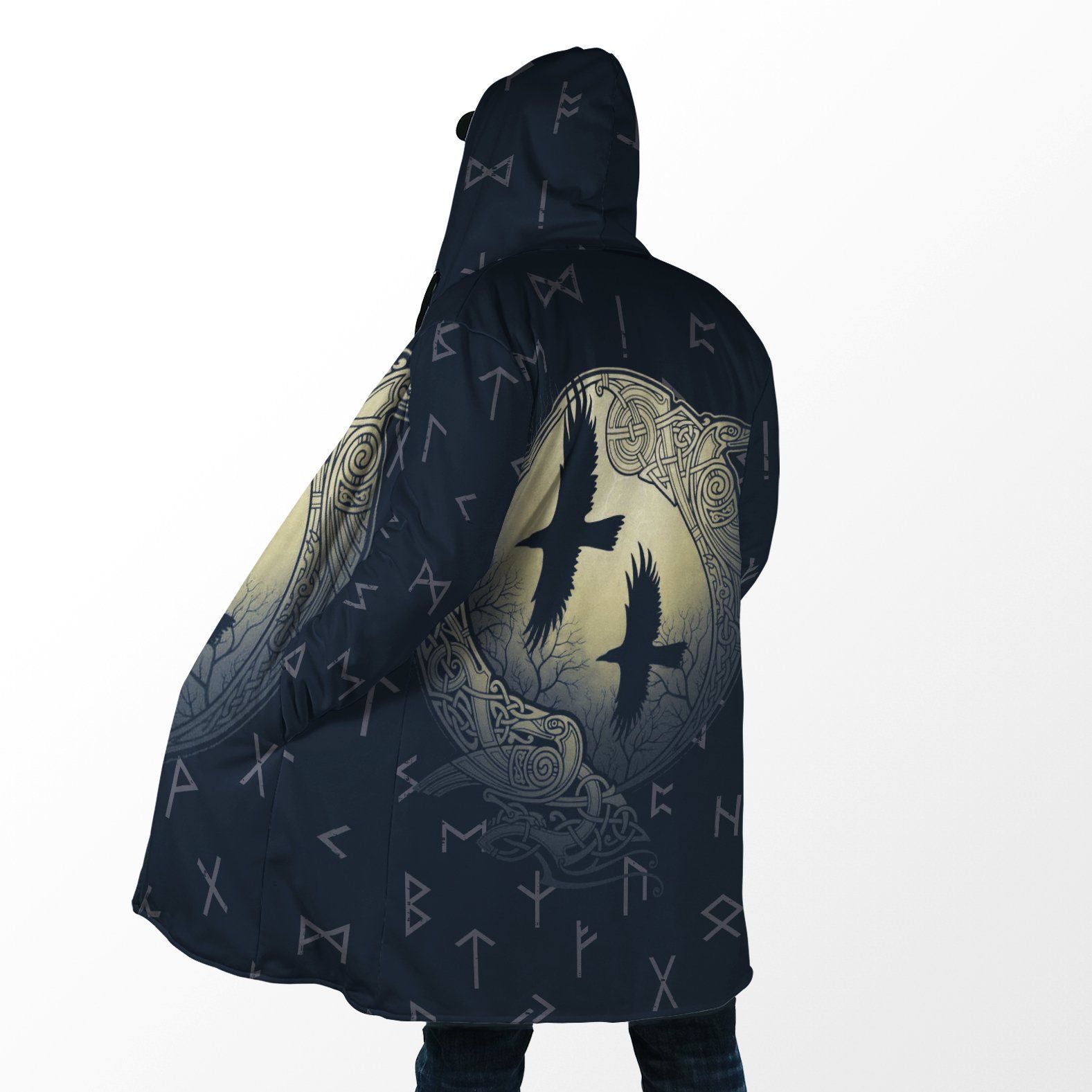 Viking Hooded Cloak, Odin's Eye Ravens Runes NHT040401-ALL OVER PRINT CLOAKS (W)-wc-fulfillment-XS-Mutiple-Polyester-Vibe Cosy™