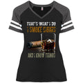 That's What I Do I Smoke Cigars And I Know Things shirts Vintage Cigars and Vodka Lovers-Apparel-CustomCat-DM476 District Ladies' Game V-Neck T-Shirt-Black/Heathered Charcoal-S-Vibe Cosy™