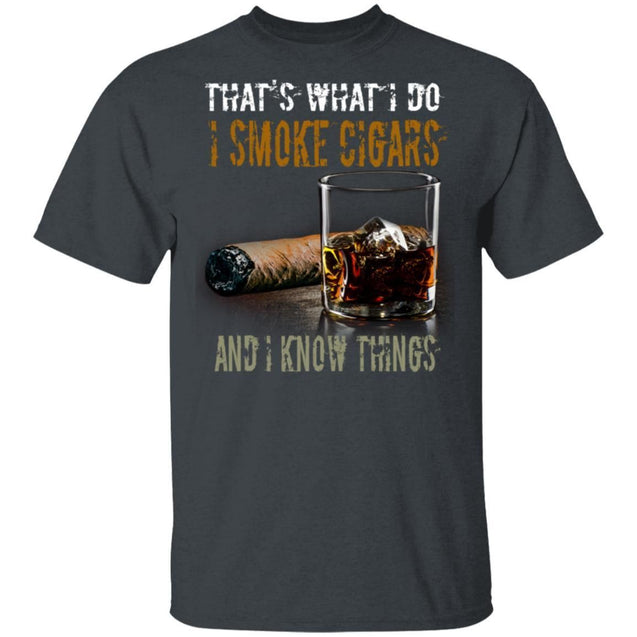 That's What I Do I Smoke Cigars And I Know Things shirts Vintage Cigars and Vodka Lovers-Apparel-CustomCat-G500 Gildan 5.3 oz. T-Shirt-Dark Heather-S-Vibe Cosy™