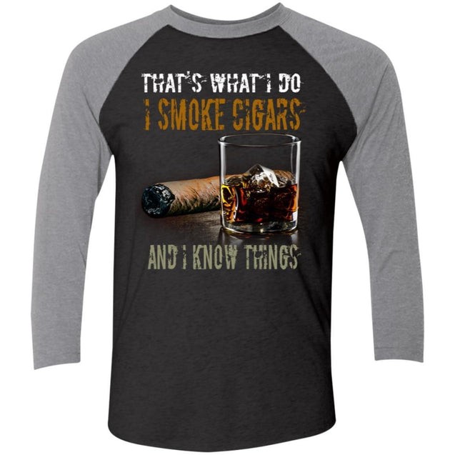 That's What I Do I Smoke Cigars And I Know Things shirts Vintage Cigars and Vodka Lovers-Apparel-CustomCat-NL6051 Next Level Tri-Blend 3/4 Sleeve Baseball Raglan T-Shirt-Vintage Black/Premium Heather-S-Vibe Cosy™