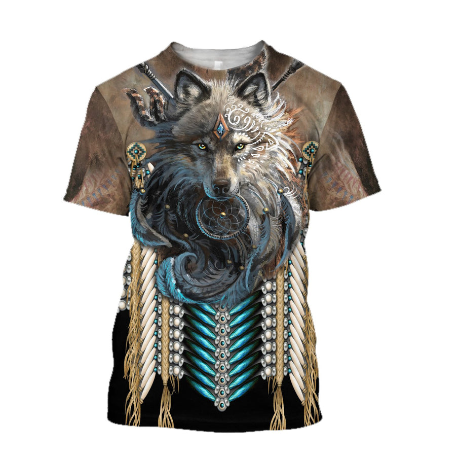 Native American Wolf 3D All Over Printed Unisex Shirts