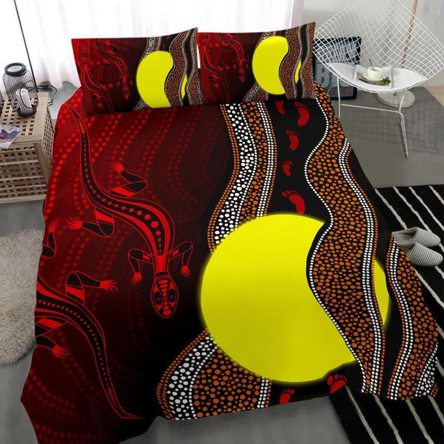 Aboriginal Bedding Set - Aboriginal Flag Lizard Dot Painting Style-HP