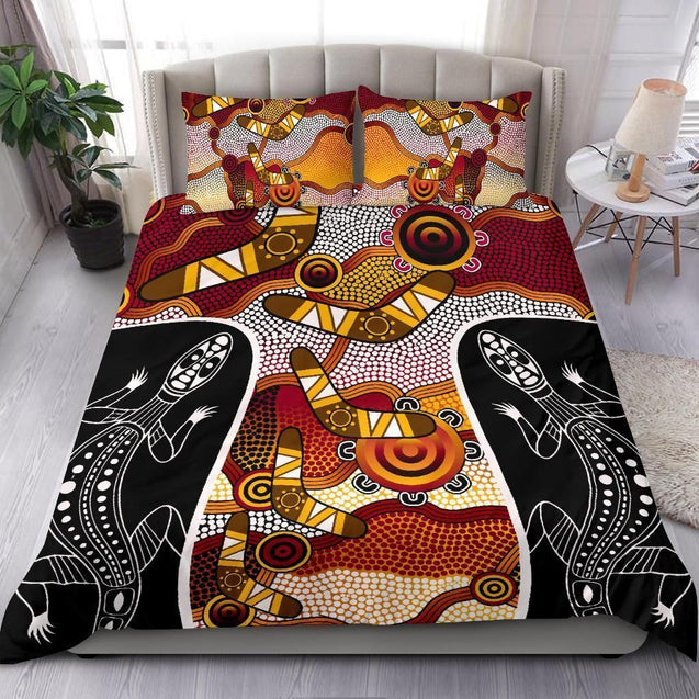 Aboriginal Bedding Set, Lizard Dot Painting Boomerang Patterns-HP