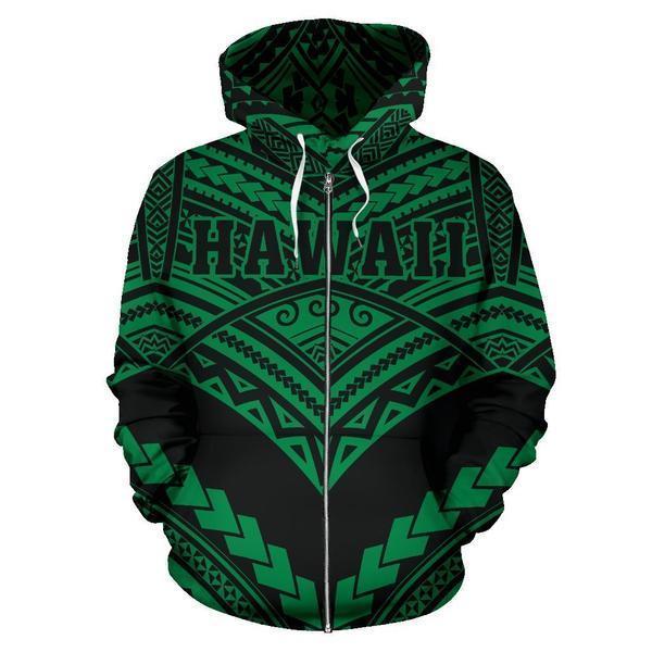 Hawaii Polynesian Tribal Hoodie - New Warrior Style Green Color - AH J1-ALL OVER PRINT HOODIES (P)-Phaethon-Zip Hoodie-S-Vibe Cosy™