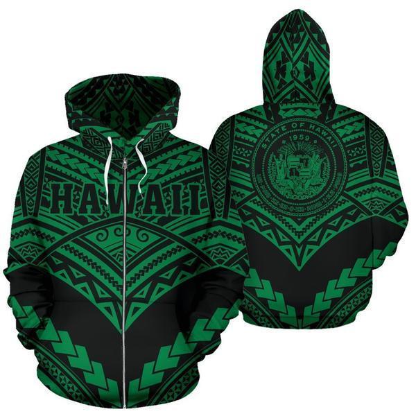 Hawaii Polynesian Tribal Hoodie - New Warrior Style Green Color - AH J1-ALL OVER PRINT HOODIES (P)-Phaethon-Hoodie-S-Vibe Cosy™