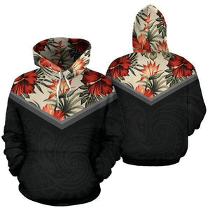 Hawaii Vintage Pattern Hoodie Red Hibiscus - AH - J9-ALL OVER PRINT ZIP HOODIES (P)-Phaethon-Zip-Up Hoodie-S-Vibe Cosy™