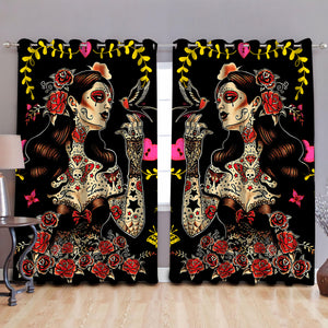 Tattoo Skull Girl Curtains DQB07302003-TQH-Curtains-TQH-52'' x 63''-Vibe Cosy™