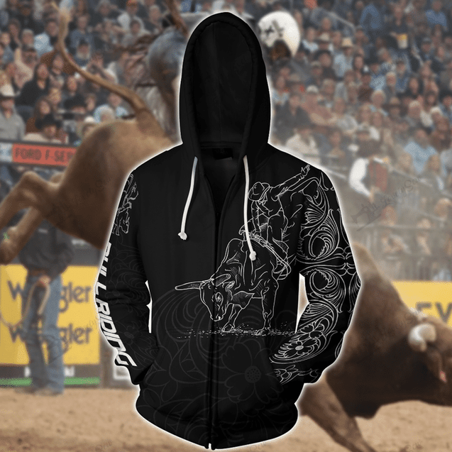 Personalized Name Bull Riding 3D All Over Printed Unisex Shirts Black Tattoo