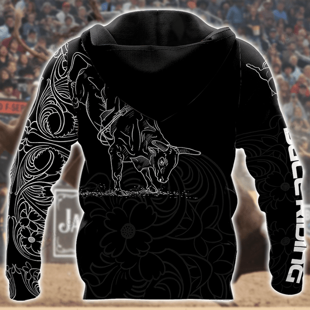 Personalized Name Bull Riding 3D All Over Printed Unisex Shirts Black Tattoo