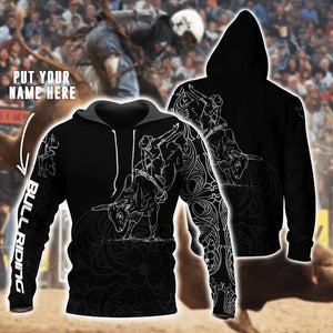 Personalized Name Bull Riding 3D All Over Printed Unisex Shirts Black Tattoo