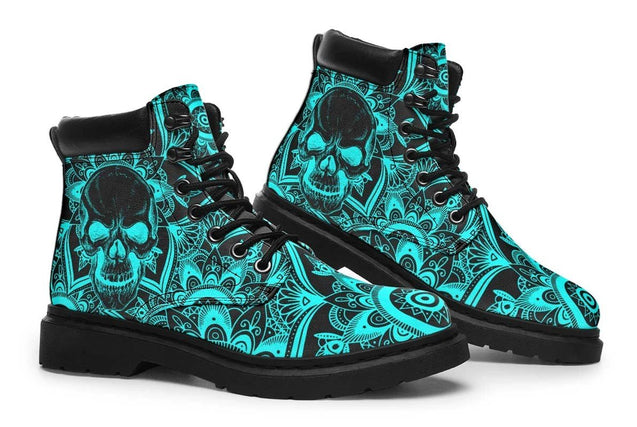 3D Skull Boots Blue Neon Skull