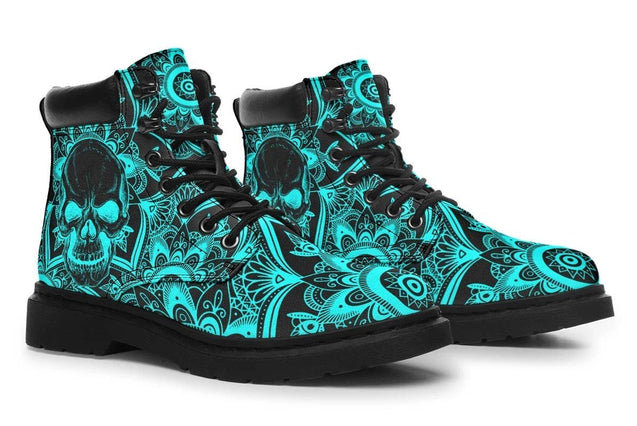 3D Skull Boots Blue Neon Skull