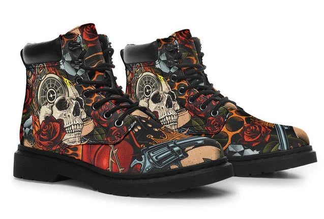 3D Skull Boots Gun And Roses