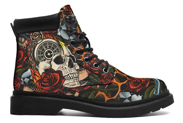 3D Skull Boots Gun And Roses