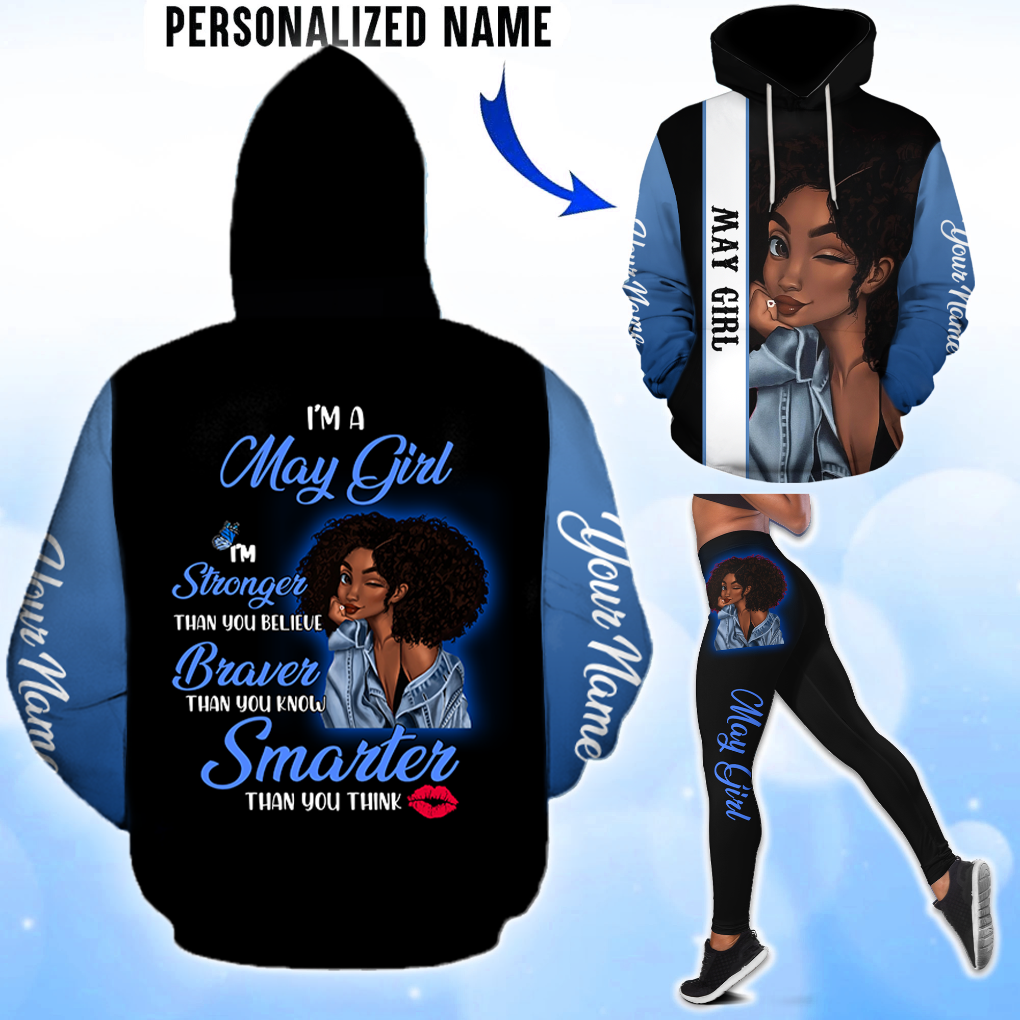 May Girl Customize Name 3D All Over Printed  Unisex Hoodie