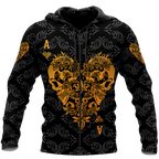 3D Ace Heart Skull Poker Over Printed Hoodie