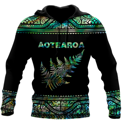 Aoteatoa New Zealand Maori Silver Fern - Paua Shell 3d all over printed shirt and short for man and women-Apparel-PL8386-Hoodie-S-Vibe Cosy™
