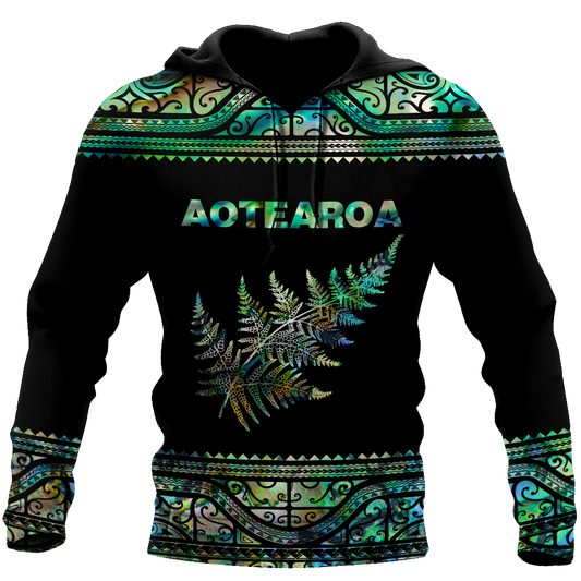 Aoteatoa New Zealand Maori Silver Fern - Paua Shell 3d all over printed shirt and short for man and women-Apparel-PL8386-Hoodie-S-Vibe Cosy™