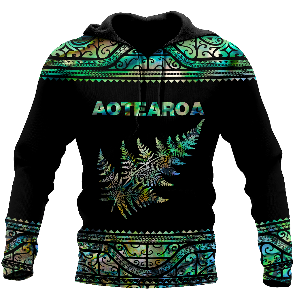 Aoteatoa New Zealand Maori Silver Fern - Paua Shell 3d all over printed shirt and short for man and women-Apparel-PL8386-Hoodie-S-Vibe Cosy™