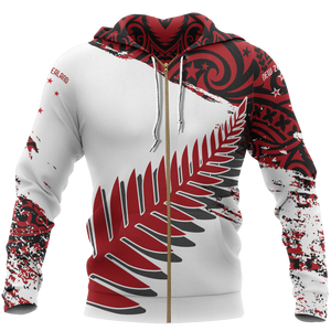 New Zealand Maori Fern Red Edition Zip Hoodie-Apparel-Khanh Arts-Zipped Hoodie-S-Vibe Cosy™