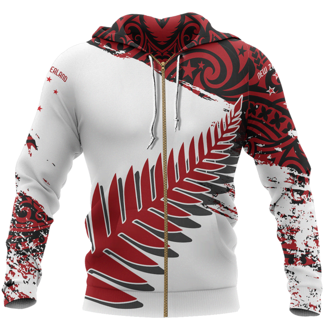 New Zealand Maori Fern Red Edition Zip Hoodie-Apparel-Khanh Arts-Zipped Hoodie-S-Vibe Cosy™